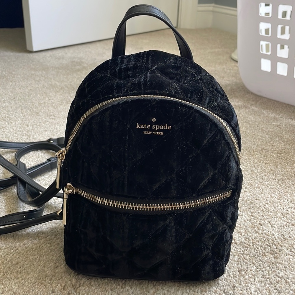 Kate Spade mini black velvet backpack
